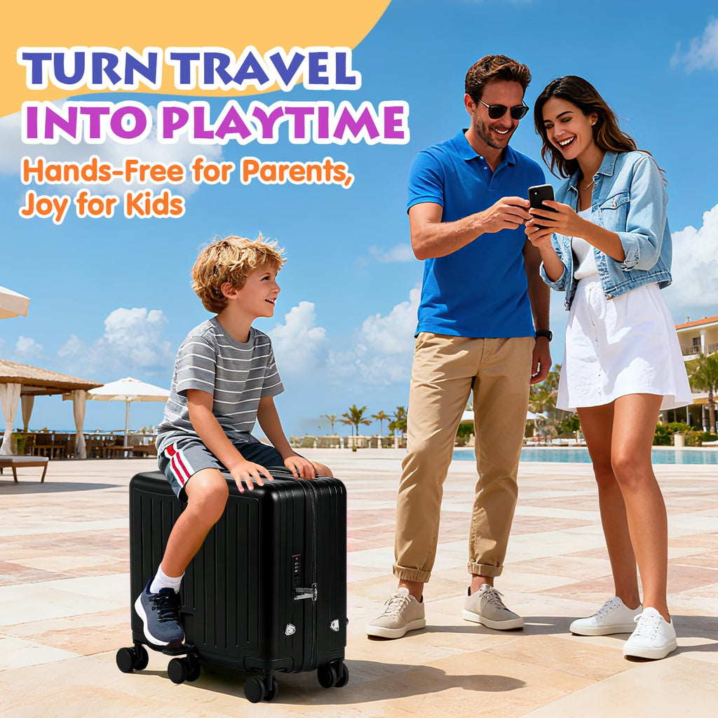 smilesun Kids Ride - On Luggage, 20" Hardshell Carry - On Suitcase with 6 Spinner Wheels, Foldable Pedal, Hidden Cup Holder & Combination Lock for Toddlers & Children (Black, 20 - inch)