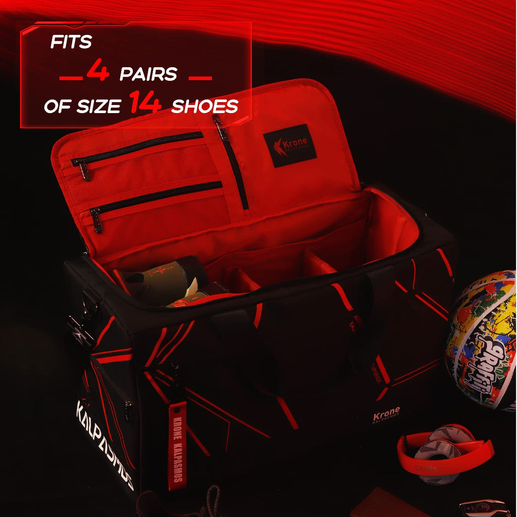 Sneaker Bag for Travel/Sneakerhead gift, A Multi - functional Travel Duffel Bag with 3 Adjustable Dividers, & Shoulder Strap,Made of Nylon, Krone Kalpasmos Signature Edition, Future Red