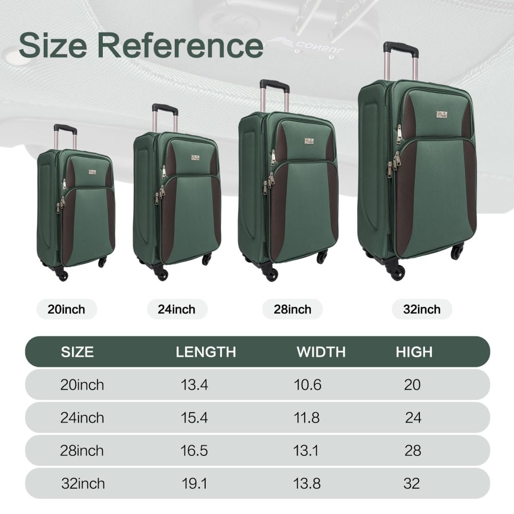 Softside Luggage Sets of 4, Lightweight Travel Suitcase with Spinner Wheels, Expandable Soft Suitcase Set with TSA Lock, 4 - Piece in 20 24 28 32 Inch, Durable Family Luggage for Cruise (Green)