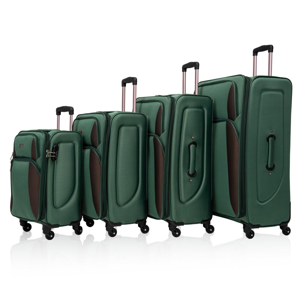 Softside Luggage Sets of 4, Lightweight Travel Suitcase with Spinner Wheels, Expandable Soft Suitcase Set with TSA Lock, 4-Piece in 20 24 28 32 Inch, Durable Family Luggage for Cruise (Green)