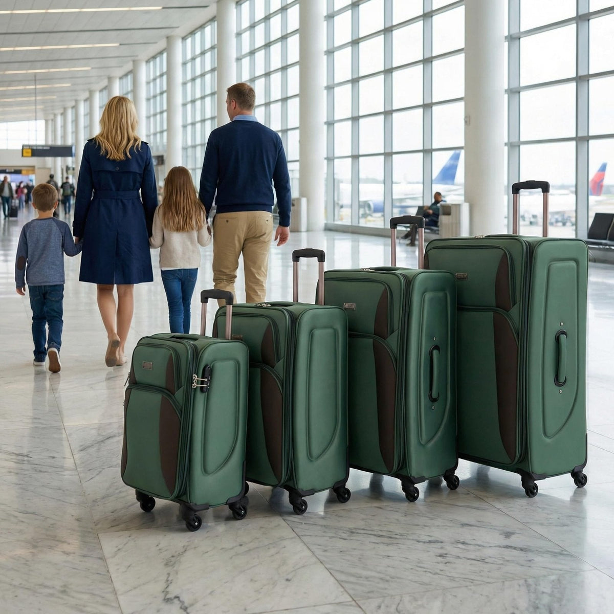 Softside Luggage Sets of 4, Lightweight Travel Suitcase with Spinner Wheels, Expandable Soft Suitcase Set with TSA Lock, 4 - Piece in 20 24 28 32 Inch, Durable Family Luggage for Cruise (Green)