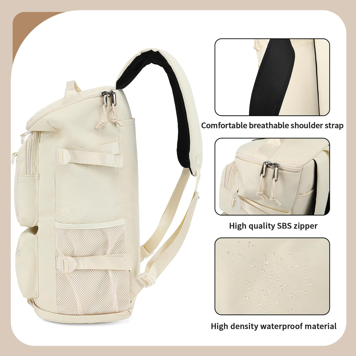 Solid color gym duffel bag backpack, wrestling bag,with shoe compartment, 4 kinds of back method waterproof travel sports walking laptop Lightweight（B - Sea Salt White）