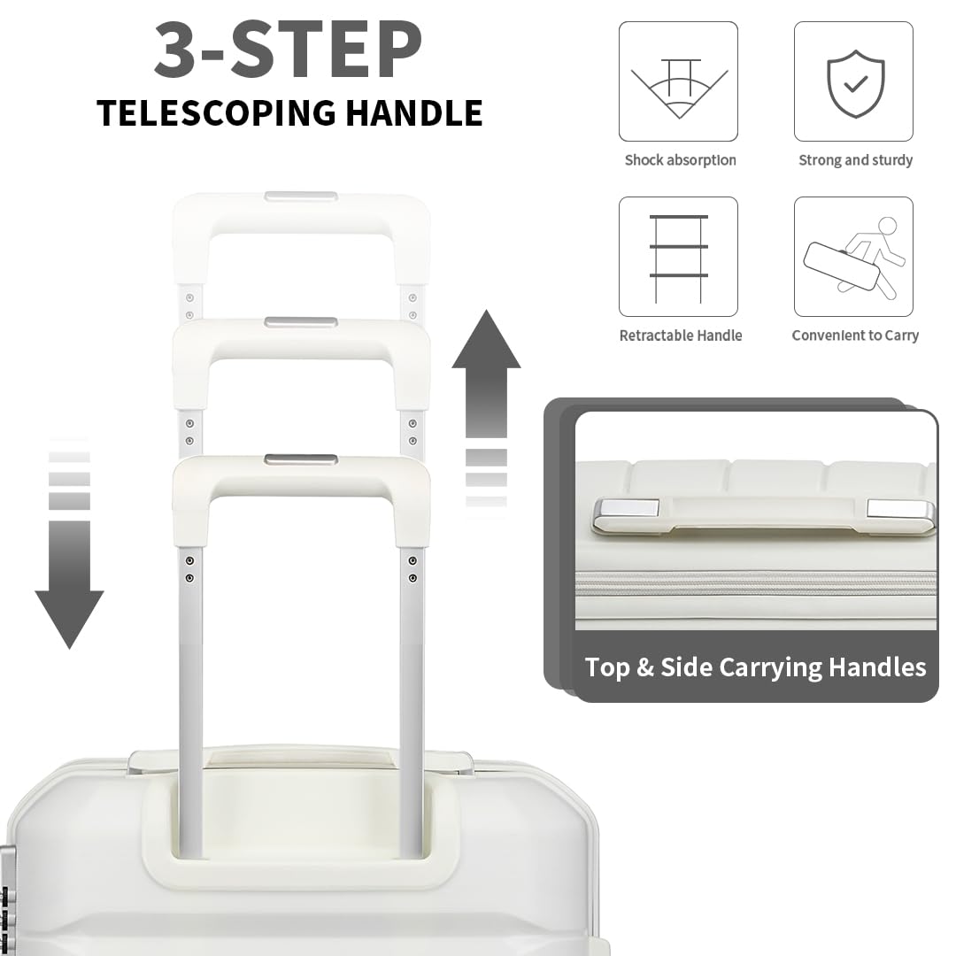Somago Luggage Sets and Packing Cube Travel Set Lightweight Hardside Polypropylene Suitcases with Double Spinner Wheels and TSA Lock,Creamy White