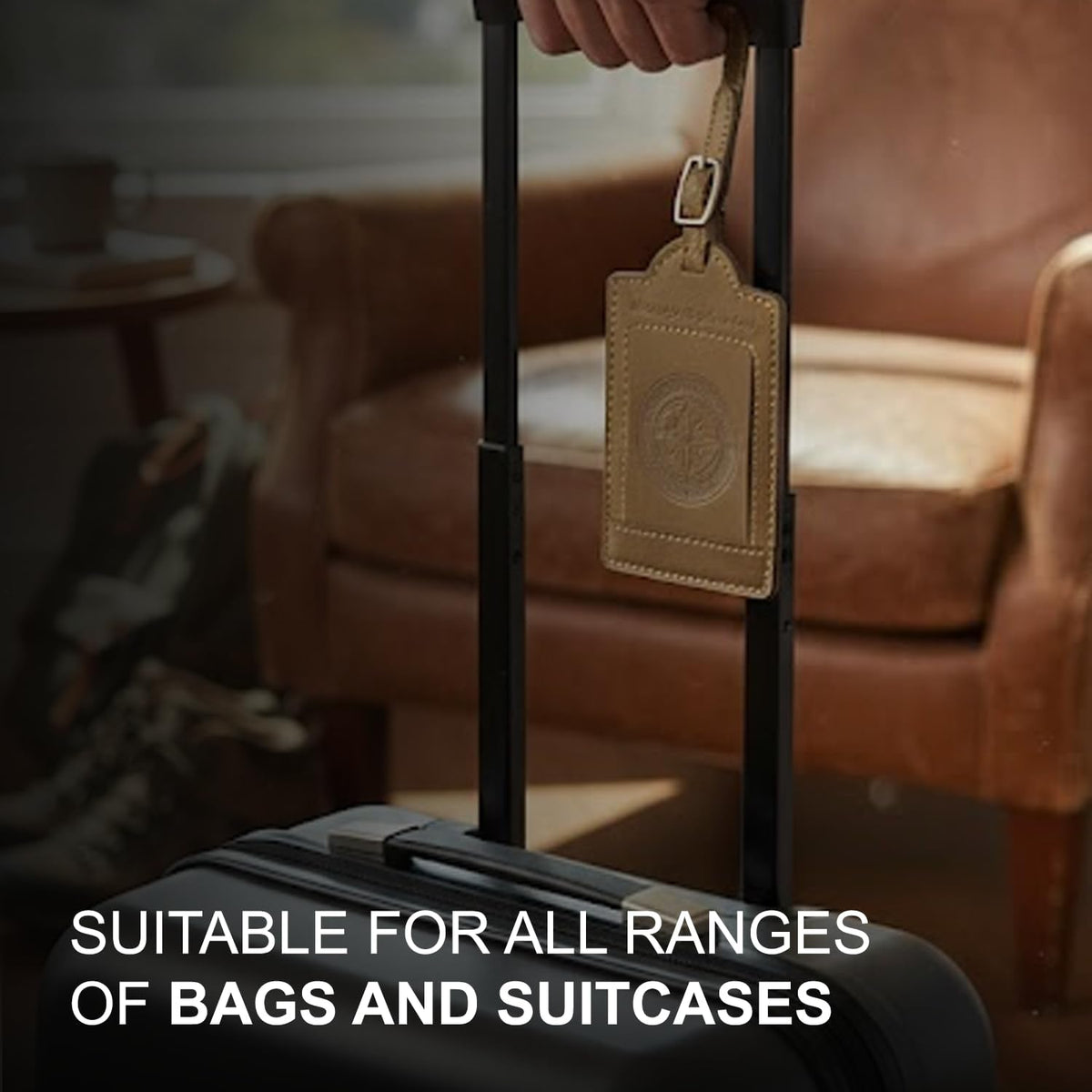 Sovereign - Gear - Two Brown Leather Luggage Tags - Compass Embossed - Genuine Leather Luggage Tag for Suitcases, Stylish & Durable Travel Accessory