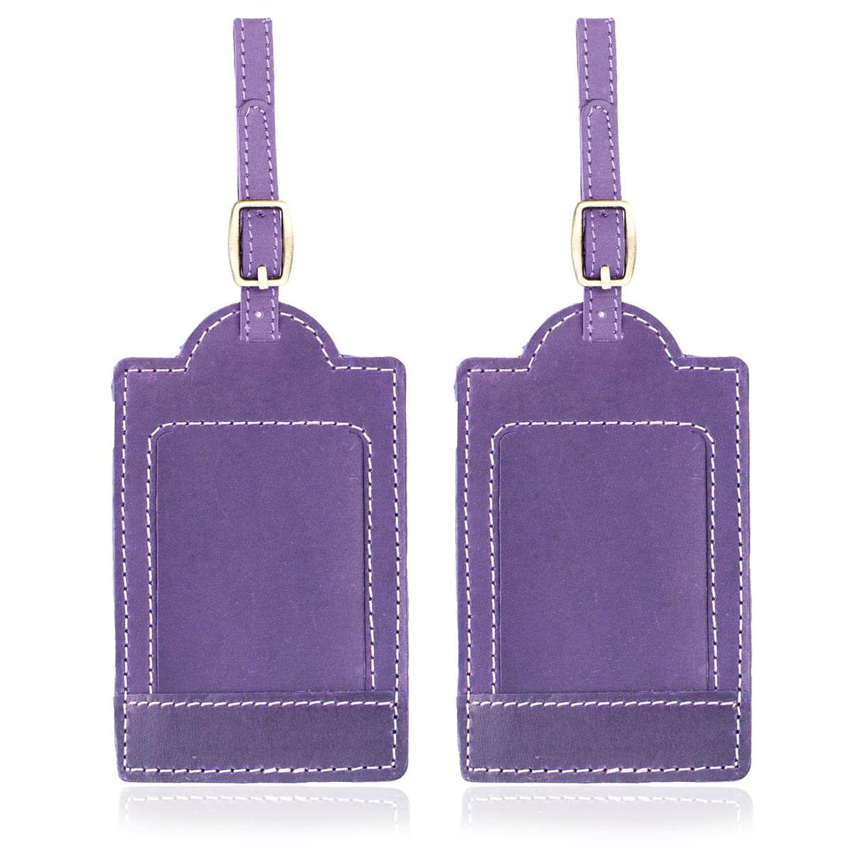 Sovereign-Gear - Two Purple Leather Luggage Tags - Luggage Identifier & Suitcase Name Tag, Suitcase Tags for Luggage, Stylish & Durable Travel Accessory