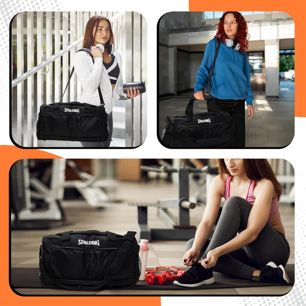 Spalding Sports Basketball Duffle Bag | Large Basketball Duffel Bag for Women and Men | Great for Workout and Travel | with Wet and Shoe Compartment | 10 Durable Strong Zippered Pockets