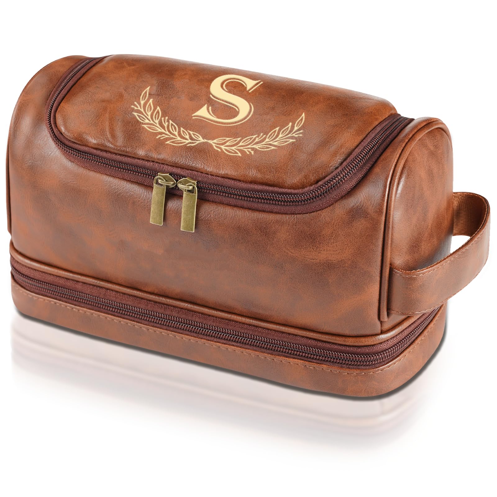 Sparklove Personalized Gifts for Men - Personalized Initial Toiletry Bag with Laser Engraved Monogram - Leather Travel Kit Shaving Organizer - Unique Present for Him, Husband, Boyfriend, Dad （S）
