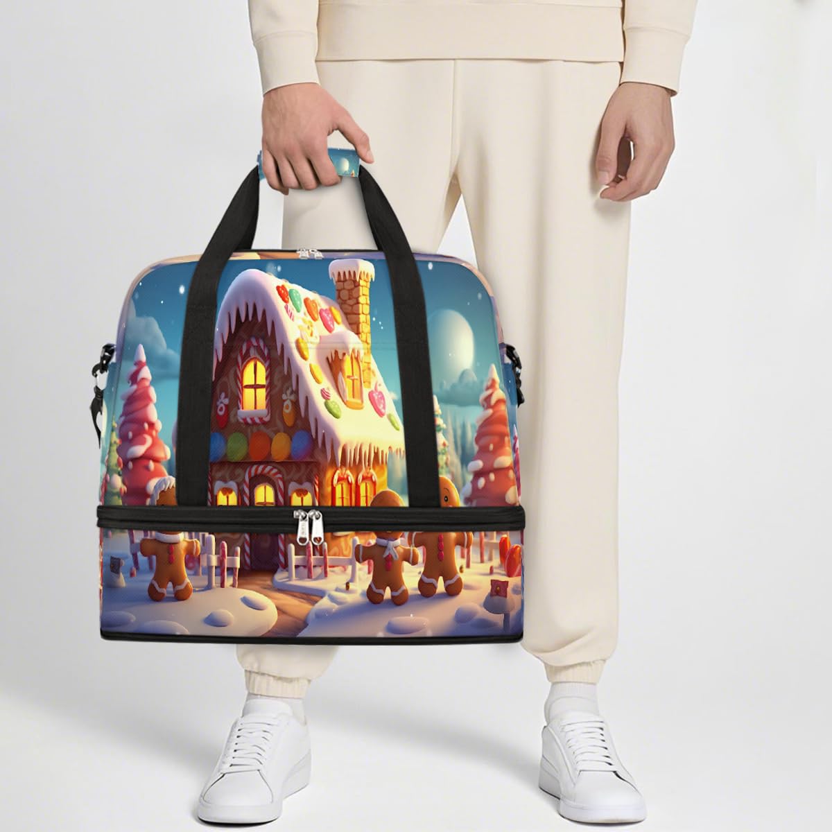 Sports Gym Bag Christmas Cookies Igloo Large Travel Duffel Bag With Shoe Compartment Foldable Waterproof Carry - On Weekend Travel Bags for Camping Overnight Yoga Hospital Travel Bags