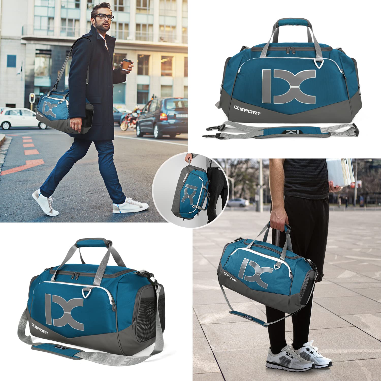Sports Gym Bag，INOXTO Travel Duffel Bag with Dry Wet Pocket And Shoe CompartmentFor Women and Men，40L/55L Fitness Waterproof Weekender Bag For Swim Sports Travel Working Out (Blue gray, 40L)