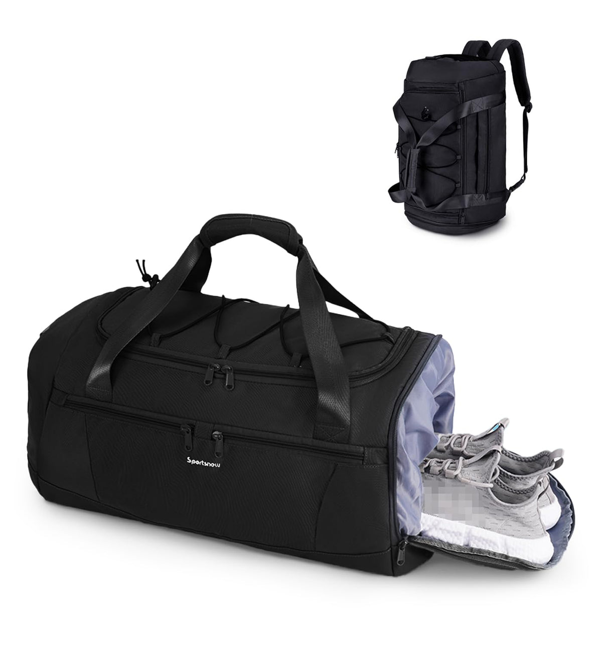 Sportsnew Gym Bag for Men Women with Shoe Compartment,Duffel Bag for Travel with Wet Pocket & Laptop Compartment,Mens Weekender Overnight Carry On Backpack Bag(Black Patent Pending)