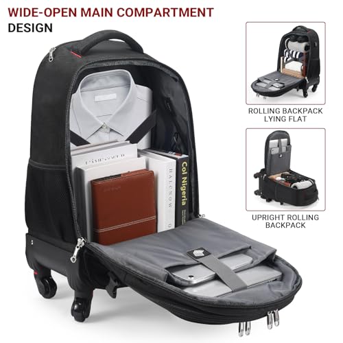 star cloud 4-Wheel Checked Rolling Backpack Extra-Large Roller Travel Laptop Backpack for Business, Water-Resistant Luggage, Backpack with Wheels for Commuting