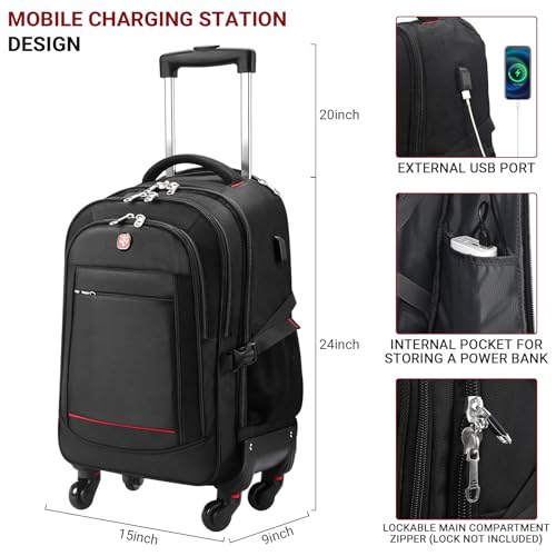 star cloud 4-Wheel Checked Rolling Backpack Extra-Large Roller Travel Laptop Backpack for Business, Water-Resistant Luggage, Backpack with Wheels for Commuting