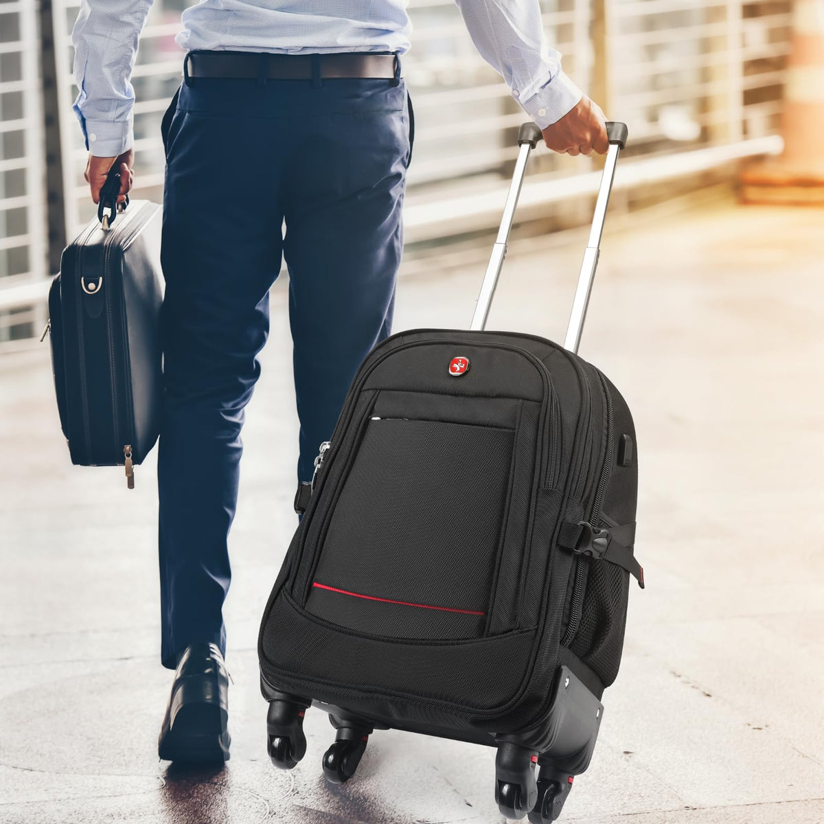 star cloud 45L Rolling Backpack for 17.3" Laptop - 22x14x9", Water - Resistant Luggage with 4 Extra Wheels, Roller Travel Laptop Backpack for Business, Wheeled Backpack for Travel and Commuting