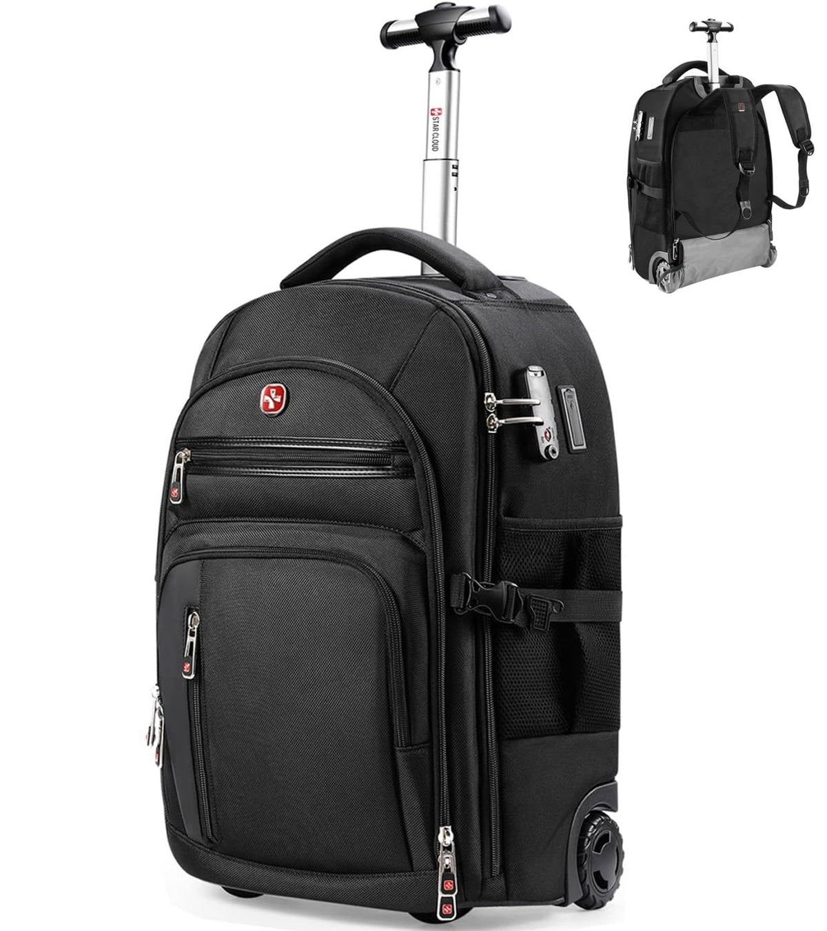 star cloud Rolling Backpack with Wheels, USB & Type-C Charging Ports, 21x14x9, Water-Resistant, 17.3" Laptop Compartment, EVA Material,Wheeled Business Backpack for Travel, Work, College