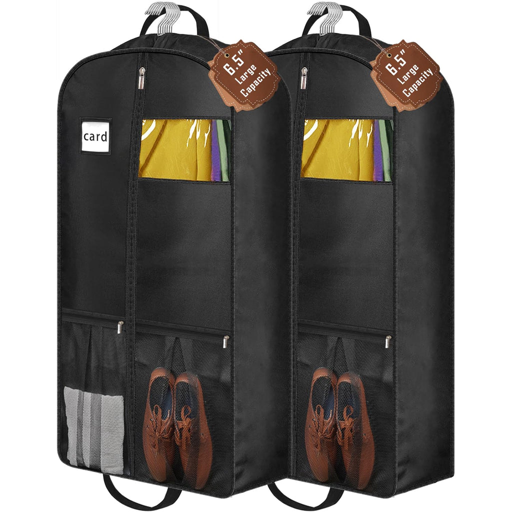 STEPONE 6.5" Gusseted Heavy Duty Garment Bags for Travel 43" Suit Bags for Closet Storage Hanging Clothes Bag with Pockets Mens Suit Holder for Shirts, Coats, Dresses, 2 Pack