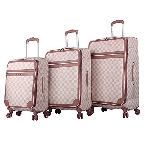 Steve Madden Designer Luggage Collection - 3 Piece Softside Expandable Lightweight Spinner Suitcase Set - Travel Set includes 20 Inch Carry on, 24 Inch & 28-Inch Checked Suitcases (Chalet Pink)