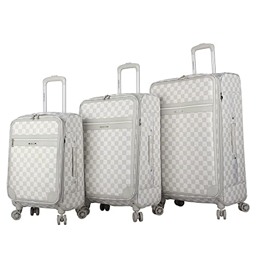 Steve Madden Designer Luggage Collection - 3 Piece Softside Expandable Lightweight Spinner Suitcase Set - Travel Set includes 20 Inch Carry on, 24 Inch & 28-Inch Checked Suitcases (Chalet Light Grey)