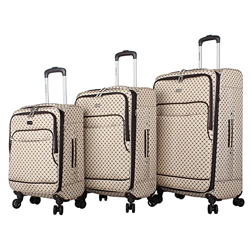 Steve Madden Designer Luggage Collection - 3 Piece Softside Expandable Lightweight Spinner Suitcase Set - Travel Set includes 20 Inch Carry on, 24 Inch & 28-Inch Checked Suitcases (Noble Brown/Tan)