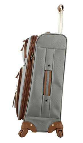 Steve Madden Designer Luggage Collection - Lightweight 24 Inch Expandable Softside Suitcase - Mid-size Rolling 4-Spinner Wheels Checked Bag (Harlo Gray)