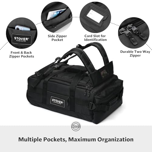 STOVER 45/100L Carry-On U-Zip Rolling Duffel Bag with Wheels, Medium Durable Travel Duffle w/Toiletry Bag, Heavy-Duty, Packable w/Shoulder Straps- Use as Luggage or Backpack, Men/Women (Black)