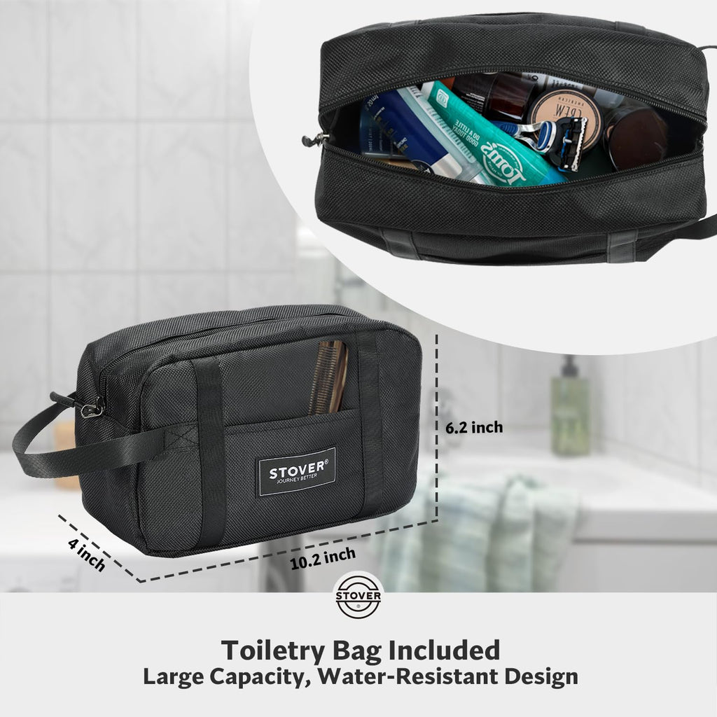 STOVER 80L Rolling Duffel Bag with Wheels, Large 31 Inch Durable Travel Duffle + Toiletry Bag, Heavy Duty, Packable, Foldable w/Shoulder Straps - Use as Luggage or Backpack, Men/Women (Black)