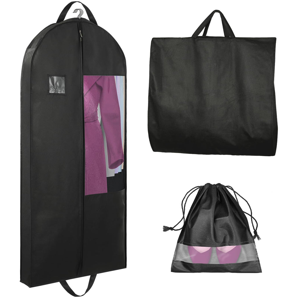 Stykontin Garment Bags for Hanging Clothes and Travel with 4" Gusseted, Suit Cover for Clothes,Coats,Suit,Jackets,Dress,Shirts,Skirt. (Black-50"-Double zipper-Thickened 80G Non-woven Fabric)