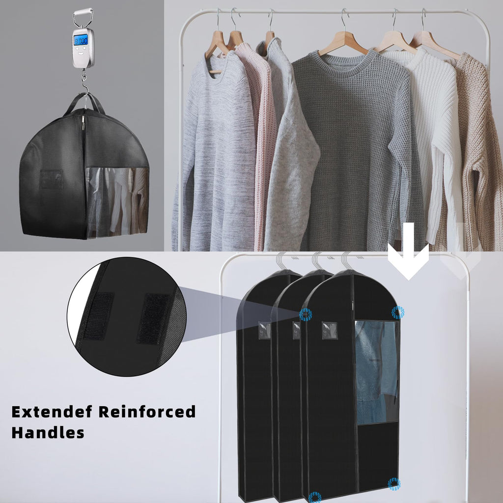 Stykontin Garment Bags for Hanging Clothes and Travel with 4" Gusseted, Suit Cover for Clothes,Coats,Suit,Jackets,Dress,Shirts,Skirt. (Black - 50" - Double zipper - Thickened 80G Non - woven Fabric)