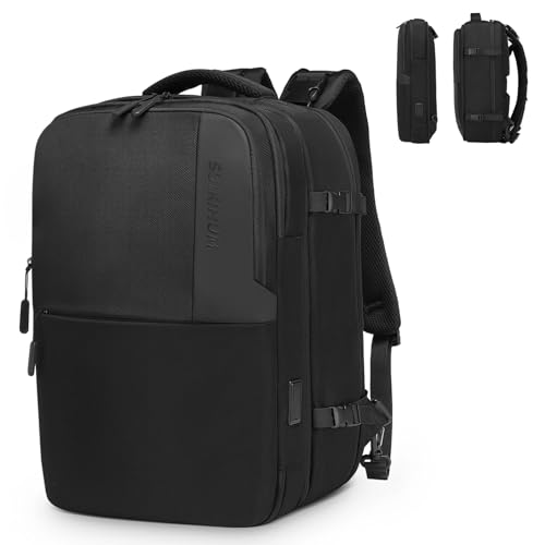 SUIKIHUM 2-in-1 Travel Backpack for Men, Expandable 16" Laptop Backpack with Detachable Briefcase, Water-Resistant Carry-On Business Bag with USB-C, Black