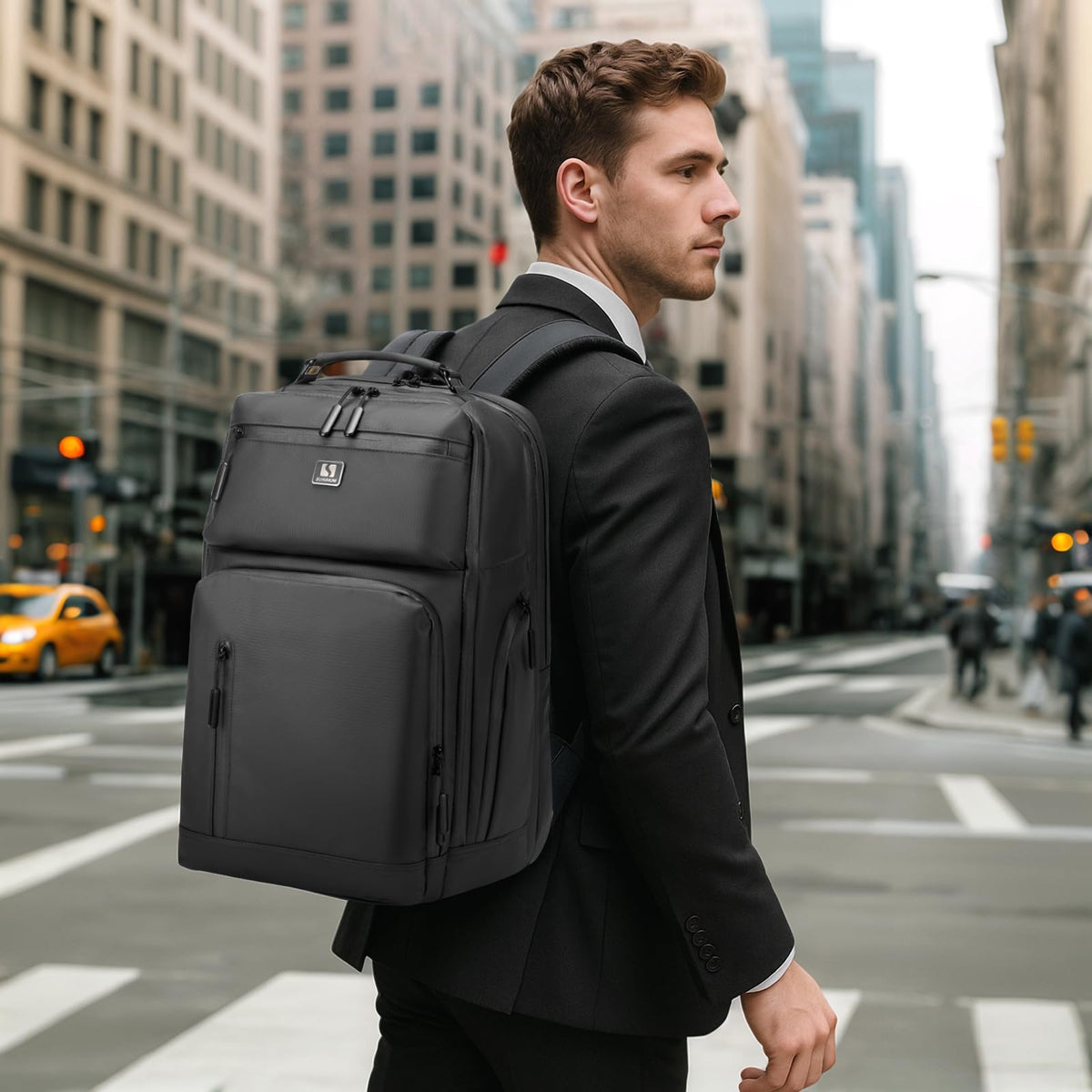 SUIKIHUM Expandable Business Backpack with 17" Laptop Compartment - Waterproof, Airline Approved, 33L - 42L Capacity, for Work & Travel, Black