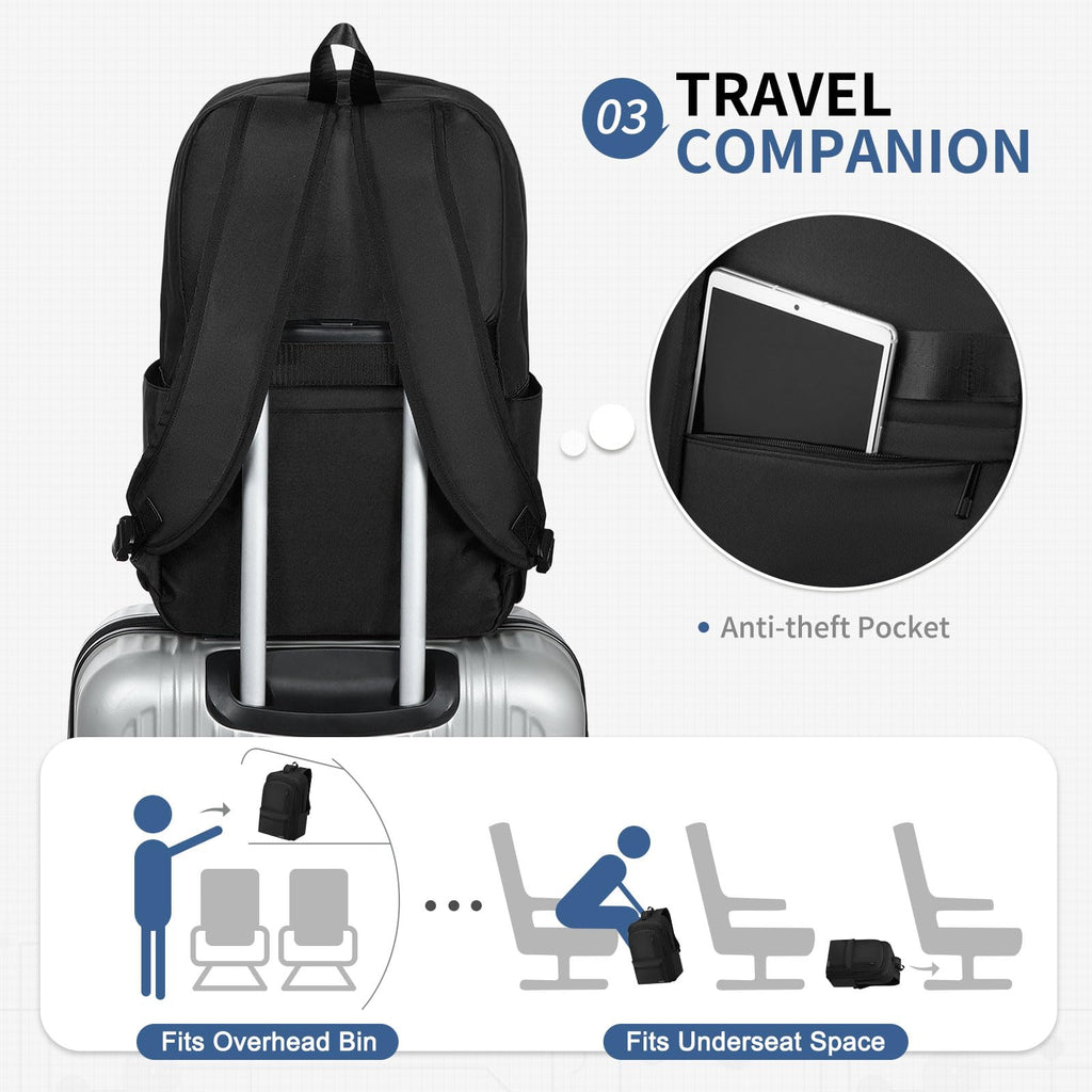 SUIKIHUM Nylon Backpack for Men & Women, Water - Resistant Everyday Backpack with 15.6" Laptop Compartment, Anti - Theft Pocket & Luggage Strap, Black