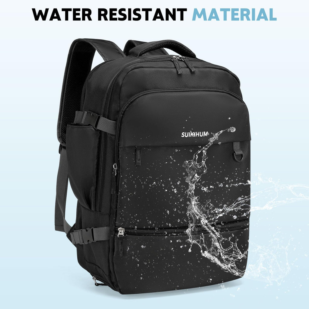SUIKIHUM Travel Backpack for Men & Women, Carry on Laptop Backpack, Water - Resistant Oxford Fabric, Fits 16" Laptop, Anti - Theft & Luggage Strap, Black