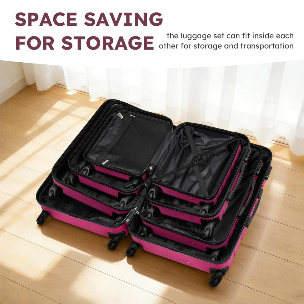 Suitour 4 Piece Luggage Sets, Hard Shell Suitcase Set with Spinner Wheels 16 20 24 28inch Travel Sets(Rose Red)