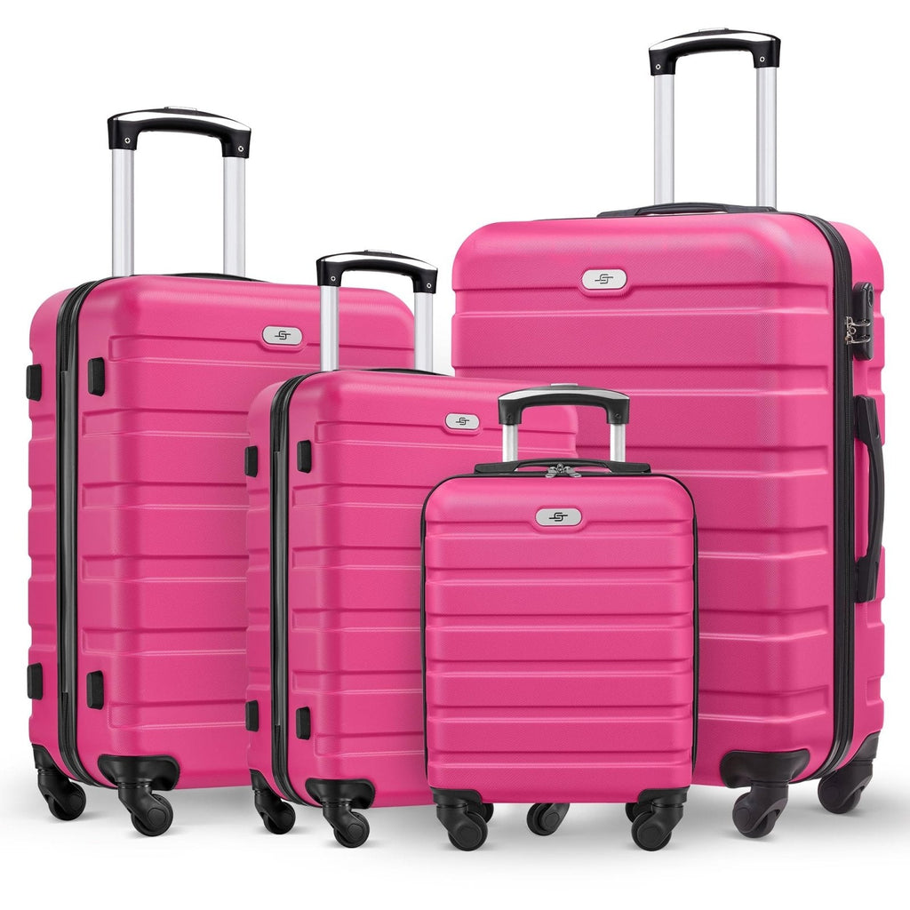 Suitour 4 Piece Luggage Sets, Hard Shell Suitcase Set with Spinner Wheels 16 20 24 28inch Travel Sets(Rose Red)