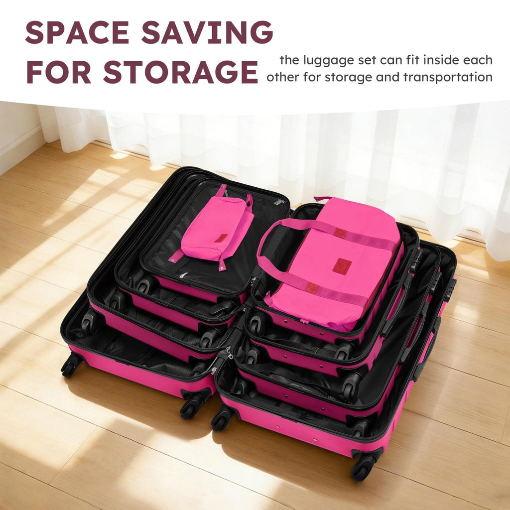 Suitour 6 Piece Luggage Sets, 16, 20, 24, 28 inch Hardside Carry - on and Checked Suitcase Set with Expandable Travel Duffle Bag Sets(Rose Red)