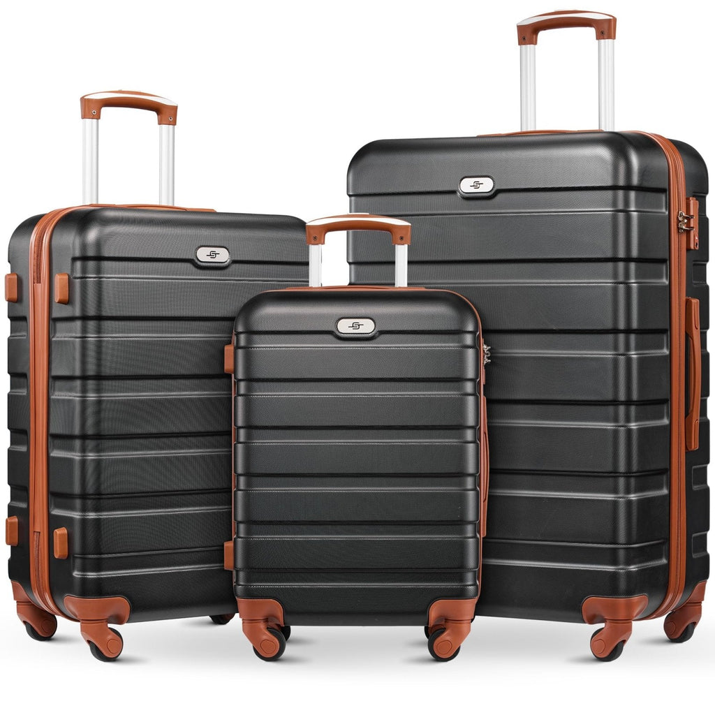 Suitour Luggage 3 Piece Sets Hard Shell Luggage Set with Spinner Wheels, TSA Lock, 20 24 28 inch Travel Suitcase Sets (Black Brown)