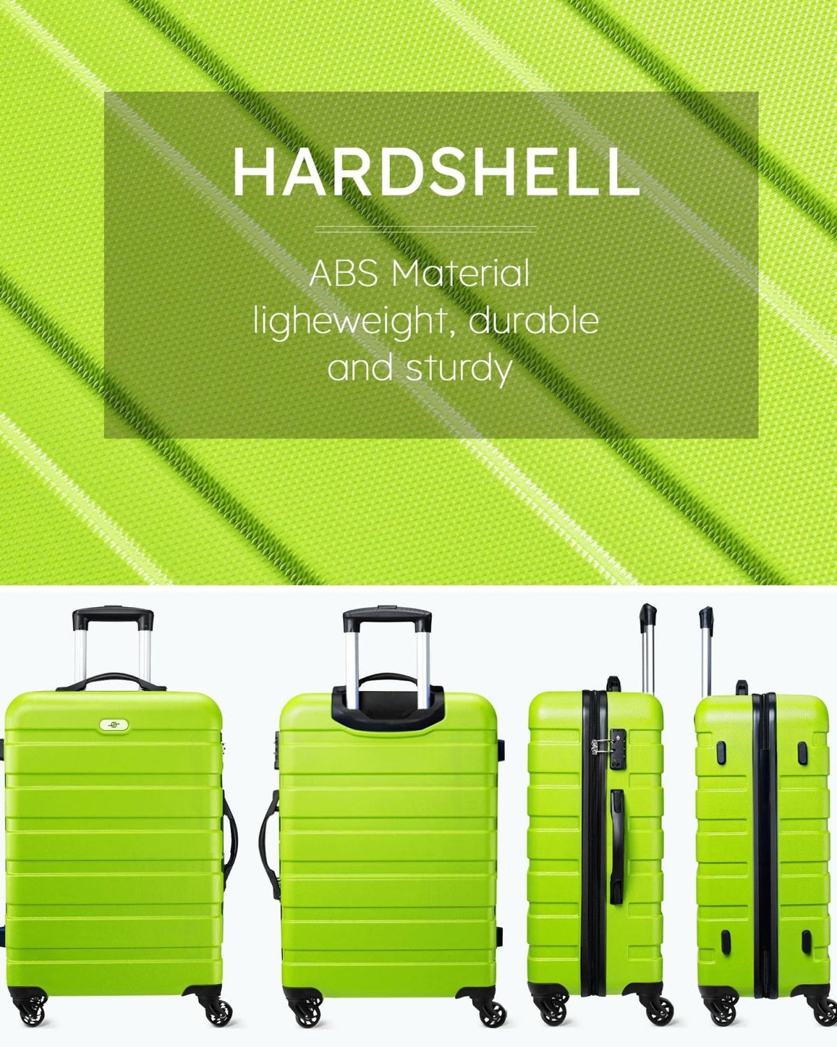 Suitour Luggage 3 Piece Sets Hard Shell Luggage Set with Spinner Wheels, TSA Lock, 20 24 28 inch Travel Suitcase Sets, Lime Green