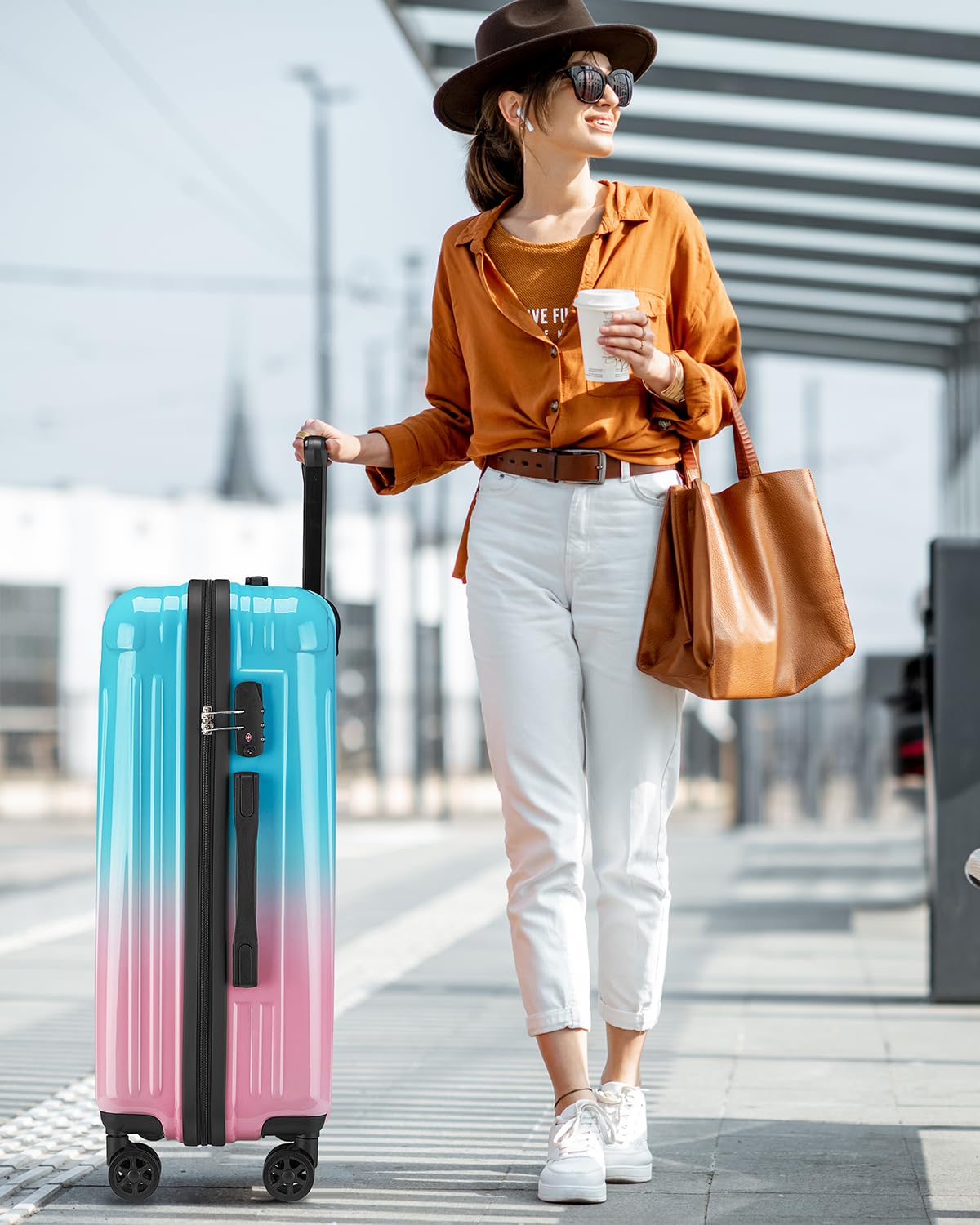sukiost Checked Luggage, 24 Inch Hardside Suitcase, Lightweight Hardshell with TSA Lock, Large Suitcase with Spinner Wheels