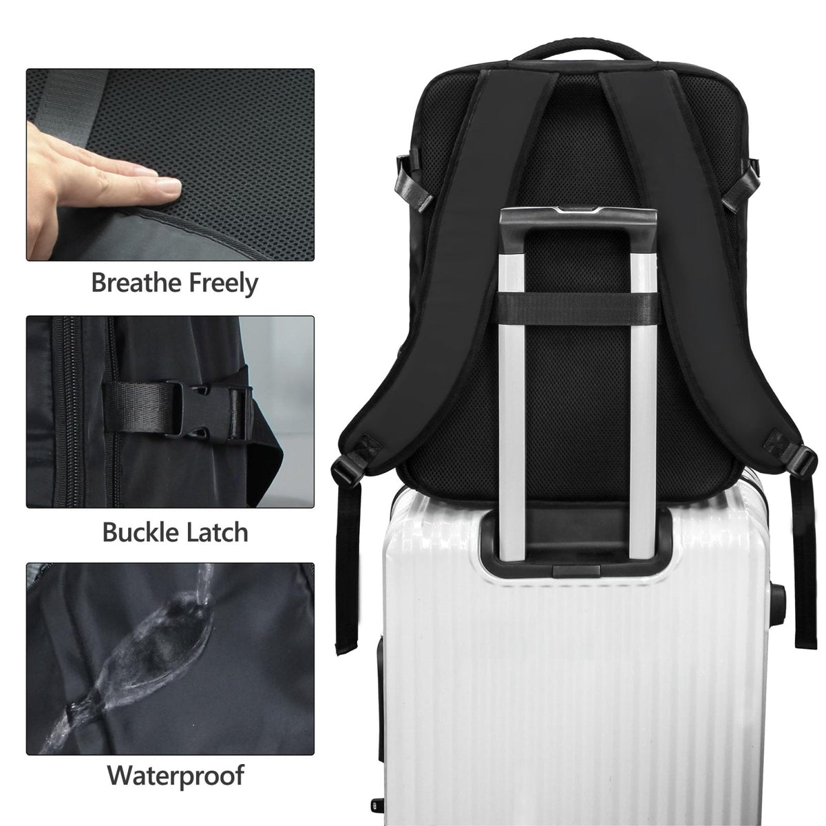 SUOCO Travel Backpack with Vacuum Bag, 70L Seal Compression Air Vac Back Pack with Travel Pump, Carry On Suitcase Luggage Flight Approved for Men Women Personal Item, Black
