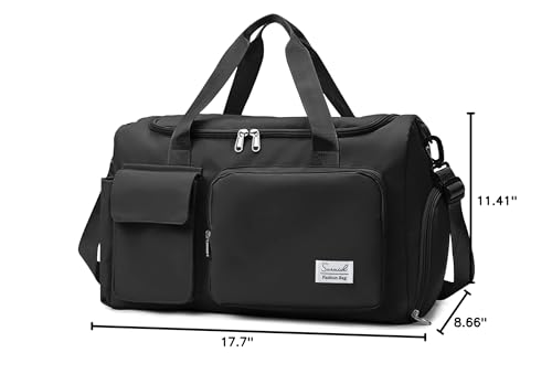 Suruid Sports Gym Duffel Bag with Shoes Compartment and Dry Wet Separated Pocket for Men and Women - Overnight Weekender Training Handbag Yoga Bag - Black
