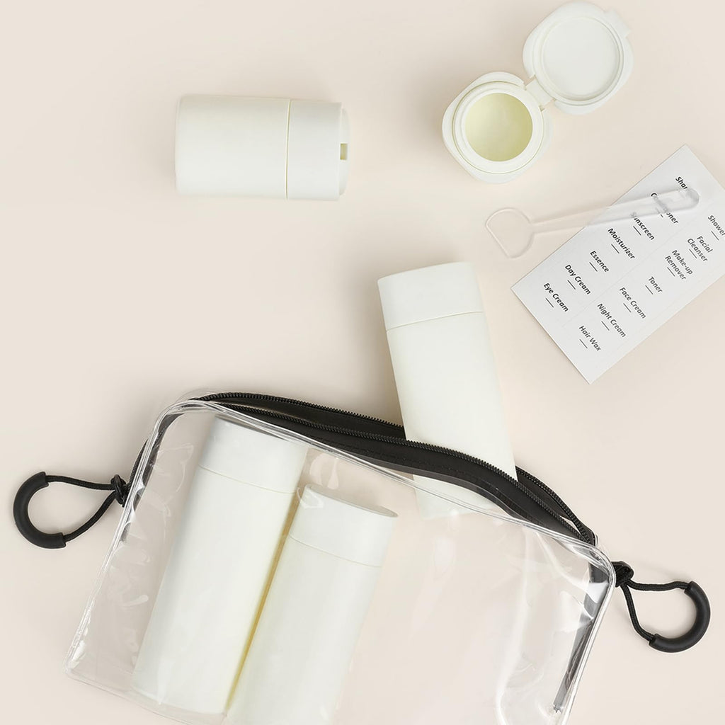 Suteng Travel Bottles for Toiletries, 5 Pack Travel Size Containers, TSA Approved Leak Proof - Silicone Toiletry Containers with Clear Bag for Shampoo, Conditioner & Lotion, Travel Essentials (White)