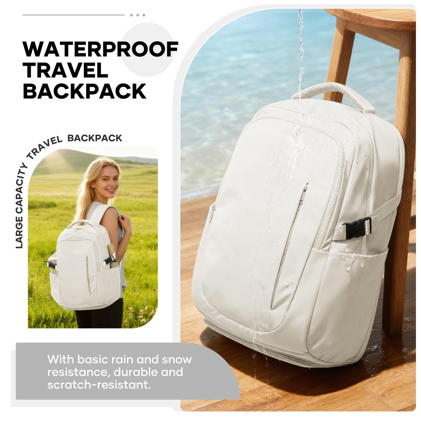 suwasp Large Travel Backpack for Women Men Mochila Airline Approved Carry On Personal Item Backpack Bag Frontier Airlines Personal Item Travel Bag Flight Approved Luggage Backpack - White