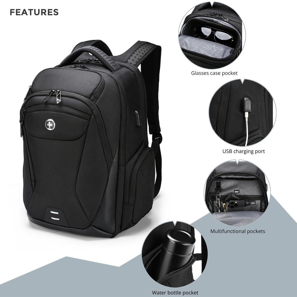 Swissdigital Design Men Laptop Backpack with Apple Find My, Business Travel Backpack with USB Charging Port and RFID Protection Fits Laptops up to 15.6 Inch | Terabyte NG