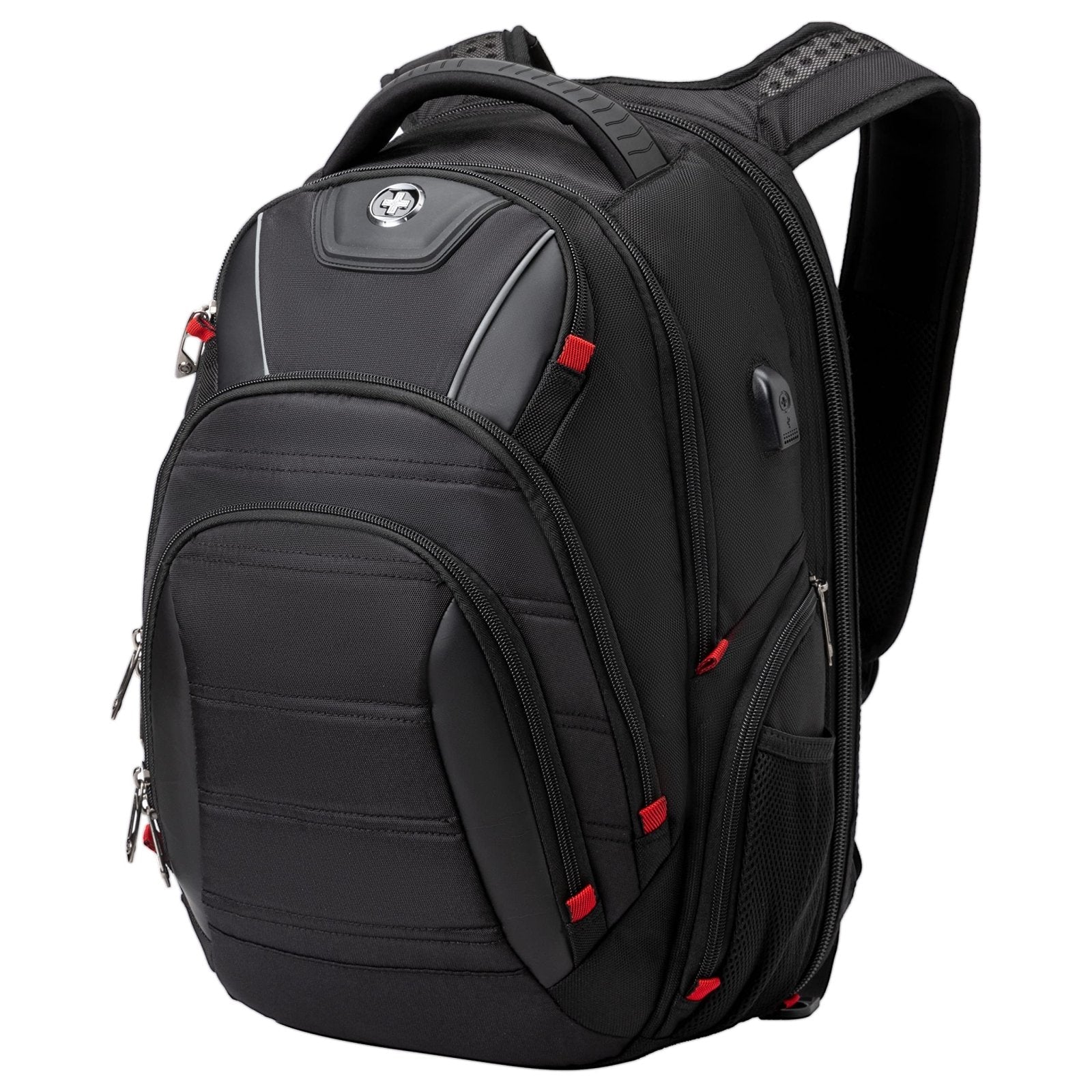Swissdigital Design Travel Backpack for men, TSA Friendly USB Charging RFID Protection Business Backpack Fits 15.6" Laptops Black | J14-BR