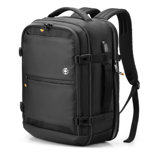 Swissdigital Design Travel Laptop Backpack 43l with USB Charging Port,TSA Friendly Flight Approved Carry-on Luggage Hand,Business Rucksack,Large Weekender Bag Fits 17 Inch Laptop Black | SD1748-01
