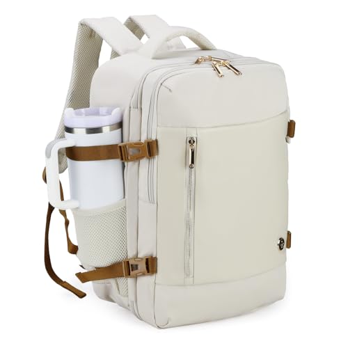 Swissdigital Design Travel Laptop Backpack for Women, 36l Carry On Backpack with USB Charging Port, RFID Protection & Wet-Dry Separation, TSA Friendly Fits 16 Inch Laptop, Beige Brown | SD1749-07