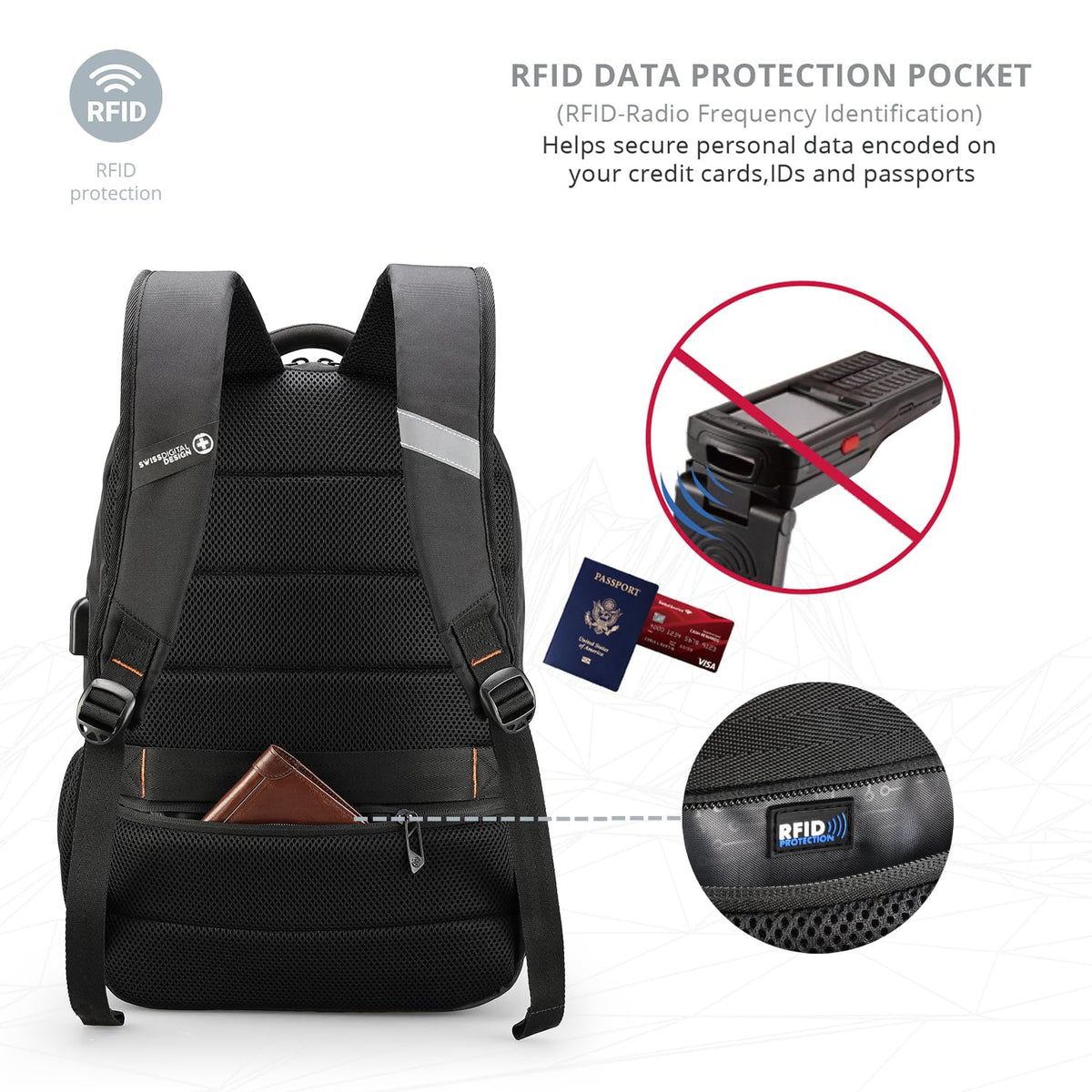 Swissdigital Design Travel Laptop Backpack, Laptops Backpack with USB Charging Port for Men Women Fits 16 Inch Notebook, Black | SD1670 - 01