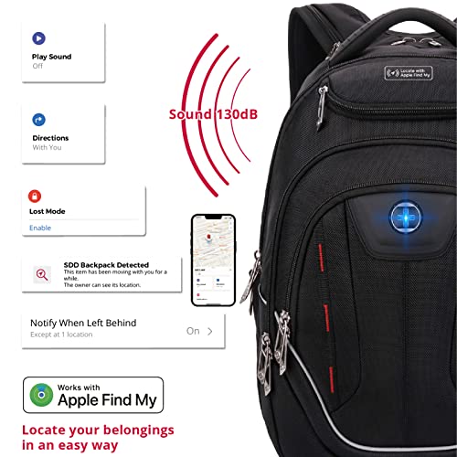 Swissdigital Design TSA Laptop Backpack Men's USB Charging Port Large Capacity Business Travel Backpack Black| With Apple Find My Network Black/Red | J16BTFB-41