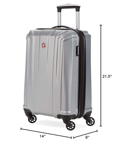 SwissGear 3750 Hardside Luggage with Spinner Wheels, Silver, Carry - On 18.5 - Inch