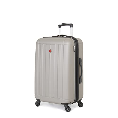 SwissGear 6297 Hardside Expandable Luggage with Spinner Wheels, Silver, Checked-Medium 23-Inch