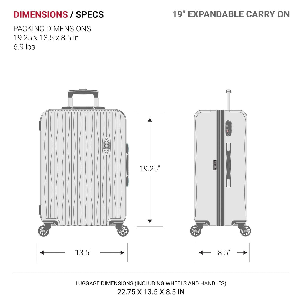 SwissGear 7272 Energie Expandable Hardside Luggage with Spinner Wheels and TSA Lock, Black, Carry - On 19 - Inch